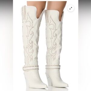 AZALEA WANG MAITIA WHITE EMBELLISHED WESTERN BOOT